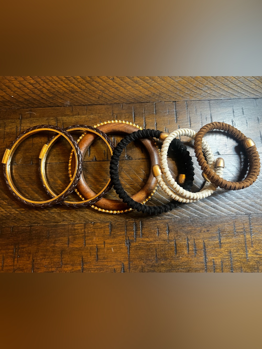 Lot of 6 Mixed Neutral Bangle and Plunder Cord Bracelets- Lot 010
